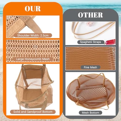 Dntorx Women's Mesh Beach Bag, Lightweight Khaki Beach Tote for Travel — view 6