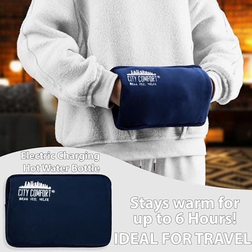 Rechargeable Electric Hot Water Bottle Heat Pad 6 Hour Warmth Temperature Control Detachable Lead Cosy Bed Warmer Hand Warmer Pouch Gifts (Navy) — view 2