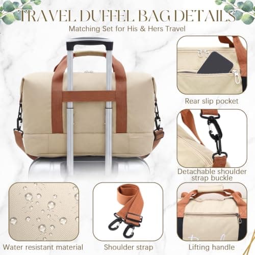 Eccliy 2 Pcs Bride Travel Bag Set Bridal Shower Gifts Shoulder Weekender Duffel Bag with Shoe Compartment and Makeup Pouch for Honeymoon Wedding Bachelorette Engagement Gifts — view 4