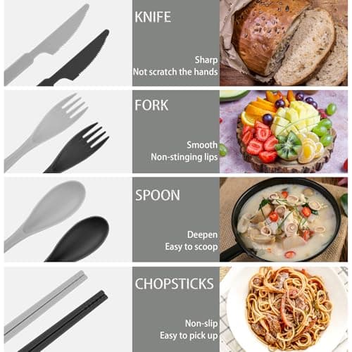 DIYJEP 2Pcs Plastic Reusable Cutlery Set Case, Portable (Black/Grey) — view 3