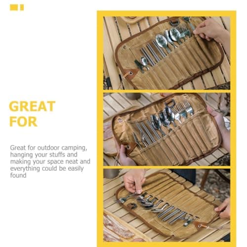 Zerodeko Portable Camping Cutlery Bag Folding and Lightweight Utensils Organizer Pouch with Multi-pocket Canvas Design for Outdoor Camping and Hiking Storage — view 2