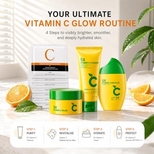 9PCS Vitamin C Skincare Set & Facial Kit for Outdoor & Beach,Travel Size Skincare Set with Cleanser,Moisturiser,Eye Mask & Sunscreen SPF 50,Brightening Age-Defying Gift,Hydrating Glow,Even Skin Tone — view 2