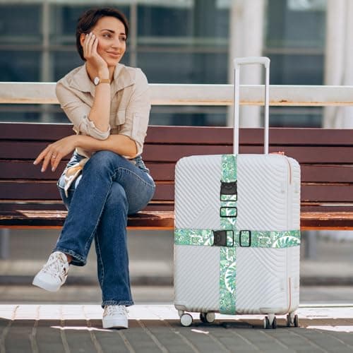 MOTONG 2 PCS Luggage Strap,200 CM Adjustable Suitcase Straps Personalised Luggage Straps Suitcases Heavy Duty Suitcase Belts Thickened Luggage Belt with Quick Release Buckle Green — view 2