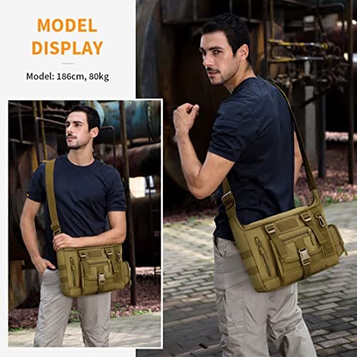 HUNTVP Messenger Bag, Tactical Cross Body Laptop Bag Men Military Shoulder Bags for Men Women Work Travelling Camping Hiking Outdoor (Brown) — view 6