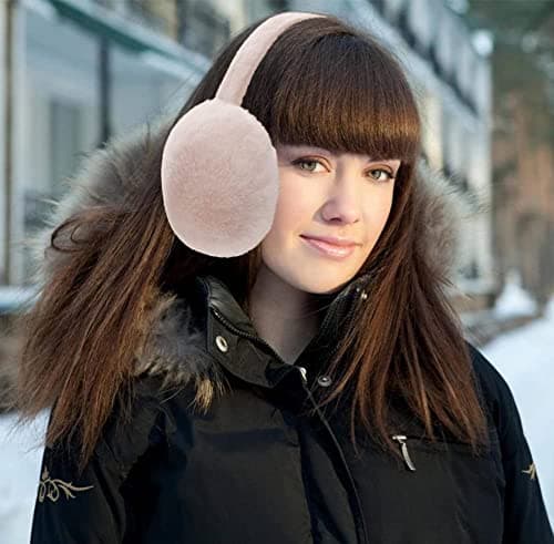 IHCEMIH Ear Muffs, Women Earmuffs Winter Accessories Fluffy Plush Foldable Adults Outdoor Thermal Ear Warmer Skiing Running Ears Covers Protector from Wind Cold Fashion Gift for Girls Ladies Beige — view 5