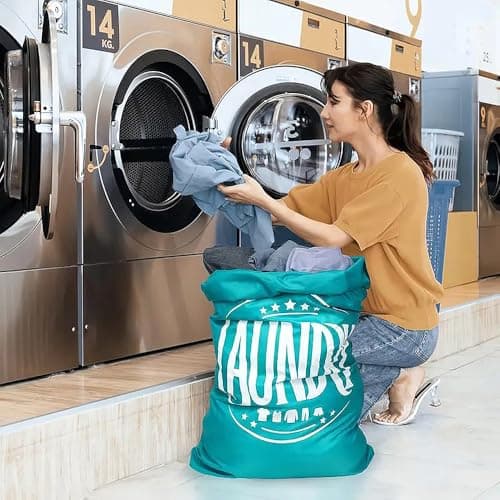 CJWLKJ 2-Pack XL Travel Laundry Bags, Machine Washable Dirty Clothes Organizer with Drawstring,Large Enough to Hold 4 Loads of Laundry, Easy Fit a Laundry Hamper or Basket(Sky Blue+Black, 24" x 36") — view 5