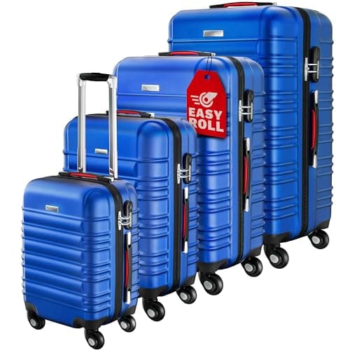 Monzana® 4 Piece Suitcase Set, Luggage Sets for Travel, 4 Wheels, Blue