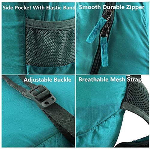 G4Free 20L Foldable Backpack Lightweight, Small Waterproof Backpacks Rucksack for Women Men, Nylon Daypack for Walking Hiking Travelling, Turquoise — view 6