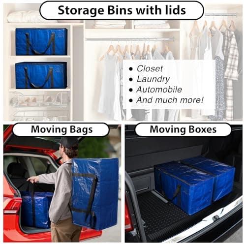 ClearSpace Heavy Duty Moving Bags or Storage Bins with Lids, Blue, 10 Pack — view 2
