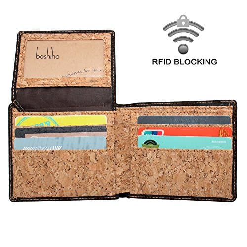 Boshiho RFID Blocking Wallet, Eco-Friendly Cork Slim Bifold Credit Card Holder Gift for Men & Women (0114-black) — view 2