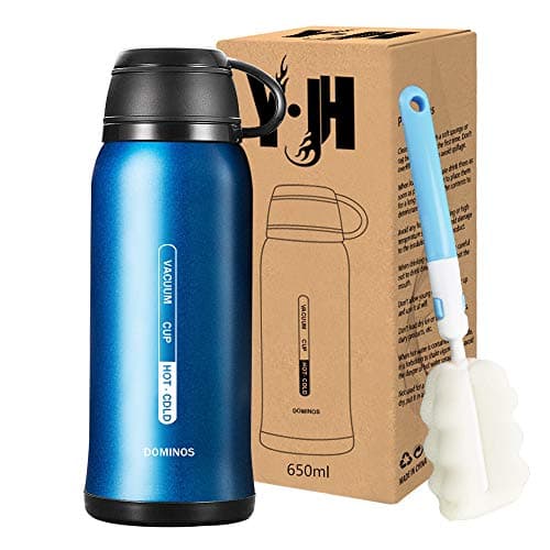 Y·J&H Double Walled Vacuum Insulated Bottle with Cup - Stainless Steel Thermo Flask - Reusable Drinking Water Bottles BPA Free - for Kids & Adult, Sports, Outdoor, Office - 650ml Blue — view 2