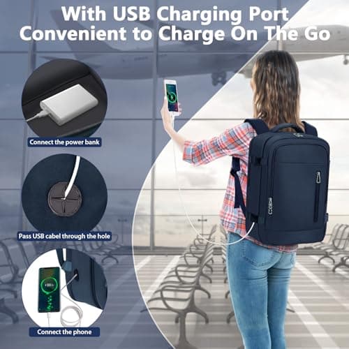 OTAHGK Cabin Bags 40×20×25 for Ryanair Underseat Carry-ons Travel Backpack Hand Luggage Bag Flight Rucksack Casual Daypack School Office Backpack Fit 14 Inch Laptop with USB Charging Port-Blue — view 6