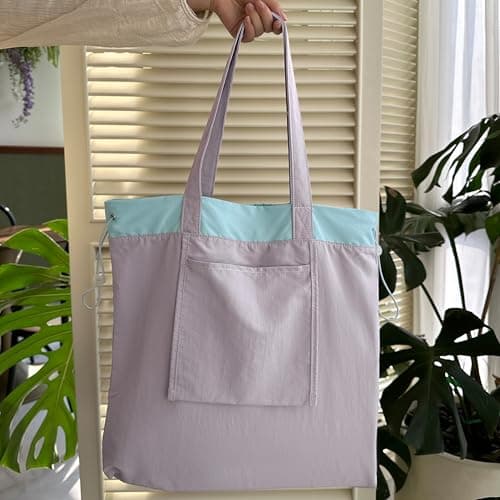 GODWOODS Tote Bag Aesthetic Canvas Handbags with Zipper for Women Travel Shoulder Bags Purses with compartments (A - Purple) — view 4