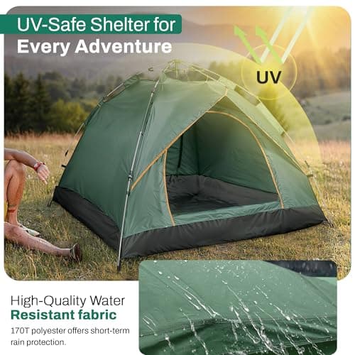 Qisan Hydraulic Dome Tent Automatic Camping Tents 3-4 Person Canopy Easy to Set up and Package for Outdoor Garden Backpacking Hiking (Green) — view 3