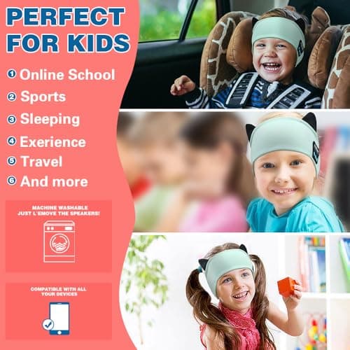 Joythink Kids Bluetooth Headband Headphones Sleep Mask Wireless Earphones Built in Thin Speaker Kids Adjustable Sports Headset for Girls Boys Children Baby Toddler Airplane Travel Study Aqua — view 6