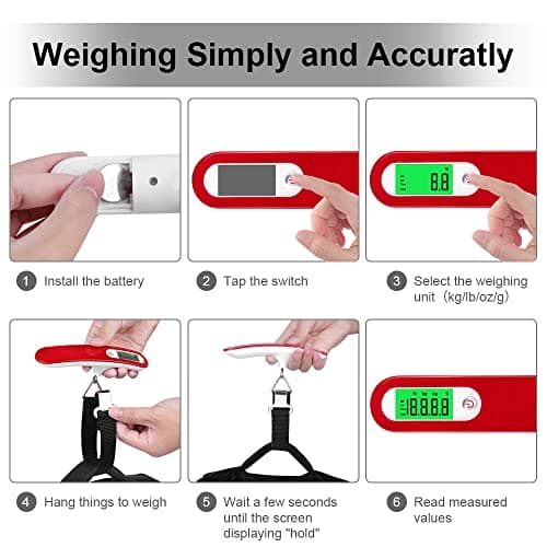 Flintronic Luggage Scales, Portable Suitcase Weighing Scales for Travel, Electronic Luggage Scale Hanging with Backlit & Tare Function, Weight Scale for Travel Shopping Luggage Bag-Red — view 5