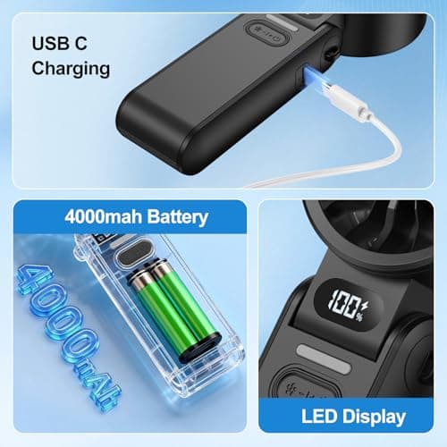 LIPETY Portable Turbo HandHeld Fan - Mini Hand Held Fan 4000mah Battery Operated USB Rechargeable Personal Foldable Powerful Fans for Travel Camping Outdoor Office School Home — view 4