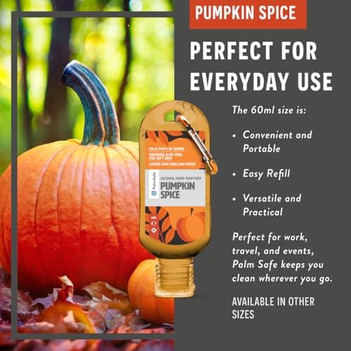 Palm Safe Pumpkin Spice 3 Pack 60ml Anti Bacterial Premium Hand Sanitiser Travel Size Refillable Clip Bottle Quick Drying Non Sticky Extra Moisturising Kills 99.9% of Viruses and Bacteria — view 4