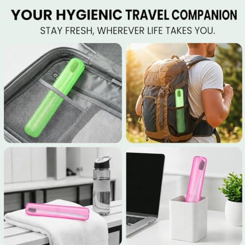2pcs Travel Toothbrush Case, Toothbrush Cover for Travel with Drain Hole, Matte Green Pink Toothbrush Case Storage Box for Travel Camping School Business — view 5