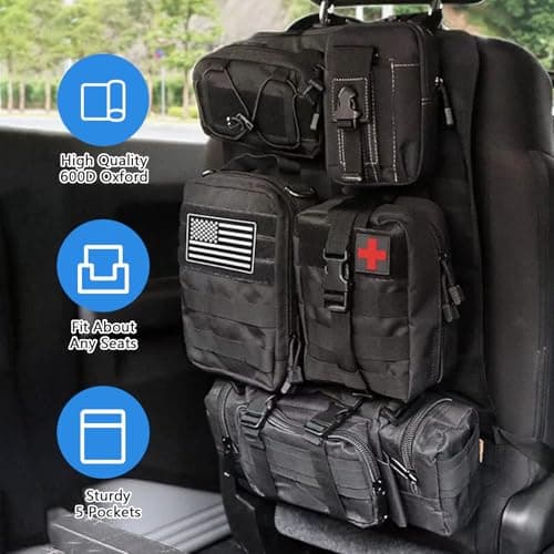 LengSuaa Tactical Car Seat Organizer, Car Back Seat Storage with 5 Detachable Bag, 600D Oxford Waterproof Tactical Vehicle Car Backrest Protector Seat Organiser for Most Vehicle SUV Truck Pickup — view 4
