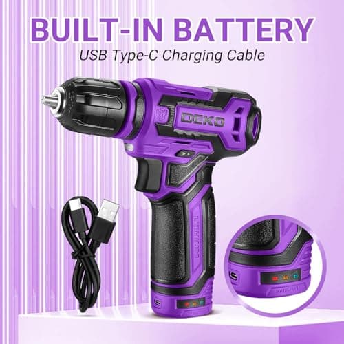DEKOPRO 12V Cordless Drill 1.65lbs Lightweight, Variable Speed Type-C Charging Battery Powered Electric Screwdriver, 3/8" Chuck Drill Kit for Women with Portable DIY Tool Set — view 5