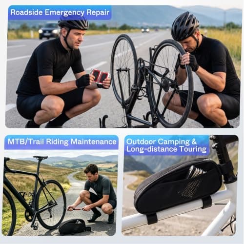 Beginreally Puncture Repair Kit Bicycle with Storage Bag, Complete Bicycle Tyre Repair Kit with Mini Pump and 16-in-1 Bike Tool Kit for Road Mountain Bike Emergency Fixes — view 5