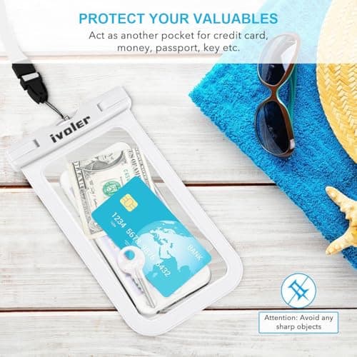 ivoler Waterproof Pouch Bag + Phone Case, Waterproof Case Dry Bag for Beach,Swim,Boating,Kayaking,Hiking,Protect Phone, Camera, Cash, Mp3, Passport, Document from Water, Sand, Snow, Dust - White — view 6