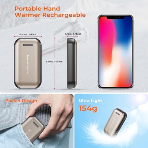 Fitabok Hand Warmers Rechargeable 2 Pack - 6000mAh Magnetic Electric Hand Warmer with 3 Heat Up to 55°C, USB-C Charging, Pocket Heater for Outdoor, Camping, Raynauds — view 6