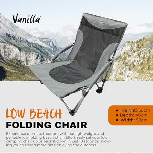 Vanilla Leisure Beach Chairs Low Folding Lightweight Compact & Portable Beach Chair For holiday, Festival, Camping & More High Back Foldable & Reclining Low Chairs — view 2