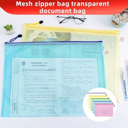 5-Pack A5 Document Wallets with Thickened Grid Zippers, Waterproof PVC Folders for Office, School, and Travel Organization - Assorted Colors — view 4