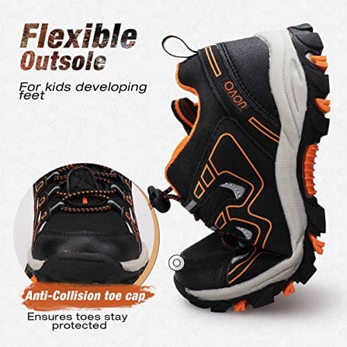 UOVO Boys Trainers Kids Walking Shoes Low-Top Sneakers Children Waterproof Trekking Hiking Footwear Running Shoes Black Orange Size 5 UK — view 4