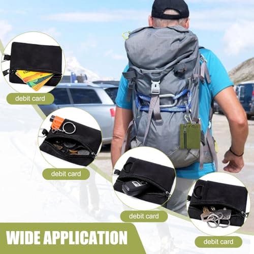 SzSFQ 2 Pack Tactical Canvas Coin Pouch for Men, Zip Purse with Carabiner — view 5
