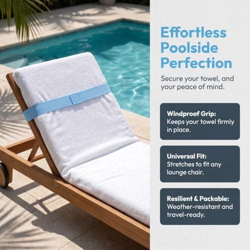 Kemay Beach Towel Clips for Sun Loungers, Elastic Towel Bands for Loungers — view 5