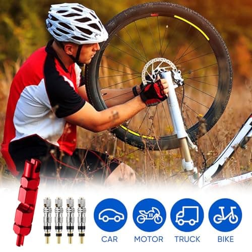 11Pcs Presta Valve Cores, Bicycle Presta Valves Remover Tool Kit, Presta Valve Cores for Universal Road Bike Car Includes Valve Wrench (Red) — view 3