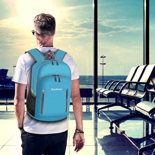 Bekahizar 20L Ultra Lightweight Backpack Foldable Hiking Daypack Rucksack Water Resistant Travel Day Bag for Men Women Kids Outdoor Camping Mountaineering Walking Cycling Climbing (Blue) — view 6