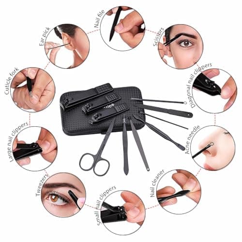 Glamne Manicure Set Nail Clippers Kit Professional Stainless Steel Nail Care Tools with Leather Travel Case 10 in 1 Black — view 6