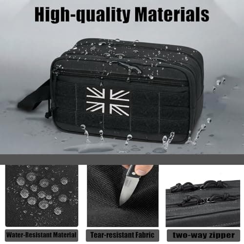 Mens Toiletry Bags, Travel Wash Bag for Men, Small Tactical Washbag with Dual Compartments & Waterproof Wet Pocket, Boys Toiletry Bag with Molle Design & UK Patch — view 4