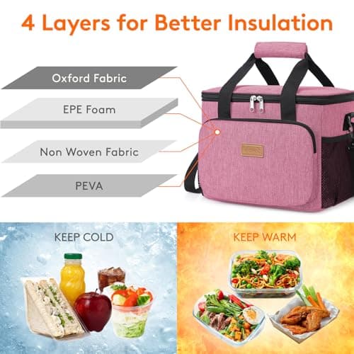 Lifewit Lunch Bag 9L 12 Can Insulated Lunch Box Soft Cooler Cooling Tote for Adult Men Women, Pink — view 2