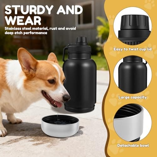Alongen 3-in-1 Insulated Dog Water Bottle, 32oz Stainless Steel Travel Pet Flask with 2 Detachable Food Containers, Leakproof Multifunctional Dog Drinking Cup for Walking, Hiking, Outdoor — view 3