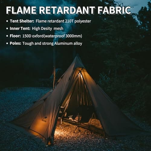 Naturehike Pyramid Teepee Tent Fire-Retardant Ridge Tent 4 Person Camping Tent with Stove Jack Waterproof Windproof Easy Assembly Indian Tent for Outdoors Camping Families — view 6