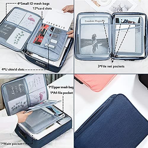 Safe Document Bag with Lock, Multi-Layer File Storage Box, Document Organizer Bag for Home Office Travel,Portable Storage Bag For Ipad,Cash,Jewelry,Passport,Certificates(Navy) — view 4