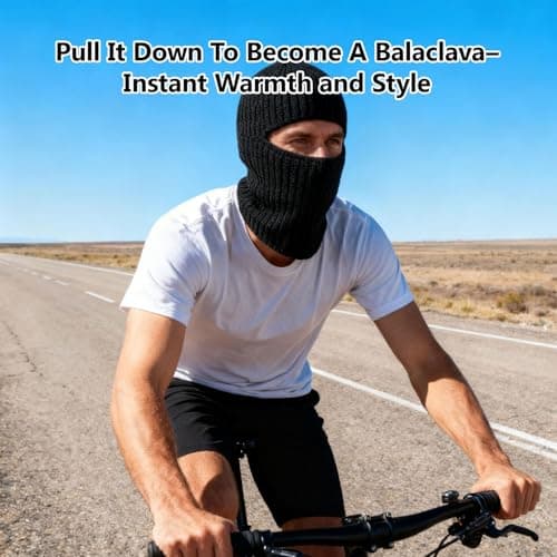 ZhouLinMou 2 in 1 Balaclava & Beanie Hat, Thermal Windproof Ski Mask, Cold Weather Face Cover for Running, Cycling, Motorcycle, Hiking, Unisex Black Winter Headwear (Black, 1Pcs) — view 5