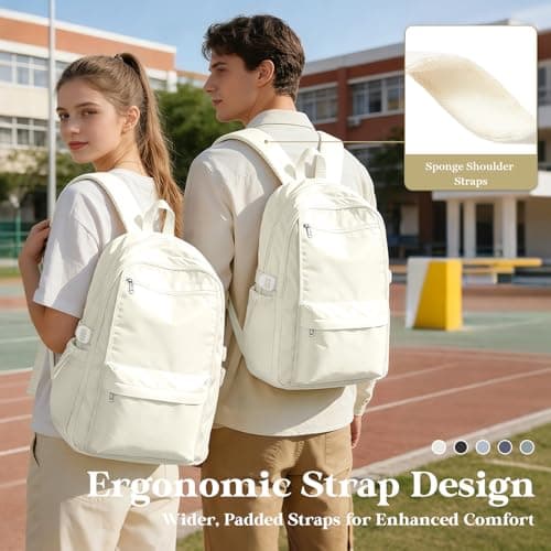 WEPOET Cute School Backpack for Womens, Lightweight Waterproof Rucksack Casual Daypacks With Multiple Pockets, Large Capacity Backpack Kids School Bags for Boys Girls(Beige) — view 6