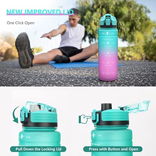 Zounich Sports Water Bottle Kids with Times to Drink Leakproof 1L / 700ml / 500ml 1Litre Drink Bottles BPA Free Motivational Adults, Gym, School, Running, Travel, Girls, Boys Filter Reusable — view 3