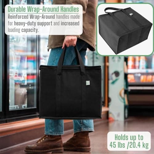 18 L Insulated Shopping Bag,Collapsible Zipper Closure Insulated Cool Bag,Premium Quality Reusable Grocery Large,Easy to Carry Design for Delivery Camping Picnic Grocery Travel,Keep Food Warm or Cool — view 4