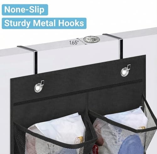 MISSLO 2 Packs Narrow Door Shoe Storage Over Door Organiser Small Hanging Shoe Rack Holder Hanger for Wardrobe with Clear Mesh Pocket for Bathroom, RV, Pantry, Camping (Black) — view 6