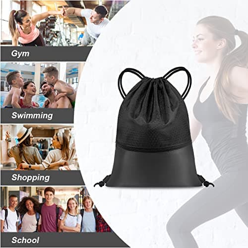 flintronic Drawstring Gym Bags, 2 Pack Waterproof Swimming Bag Sport Gym Sack, Large PE Bag Swim String Backpack with Zipper for School Sports Beach Holiday Travel - Kids & Adults — view 6