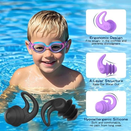 Swimming Ear Plugs for Kids,4 Pairs Reusable Silicone Ear Plugs Swimming — view 2