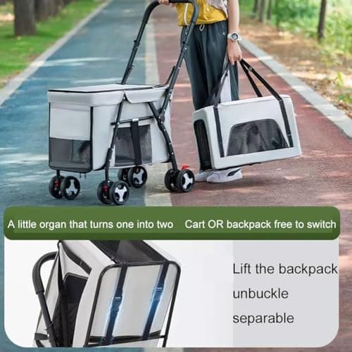 Double Pet Stroller for Small/Mum Dogs & Cats - Foldable Travel Stroller with Mesh, Detachable, Sun ES & STO ket - Perfect for Pet Owners — view 3