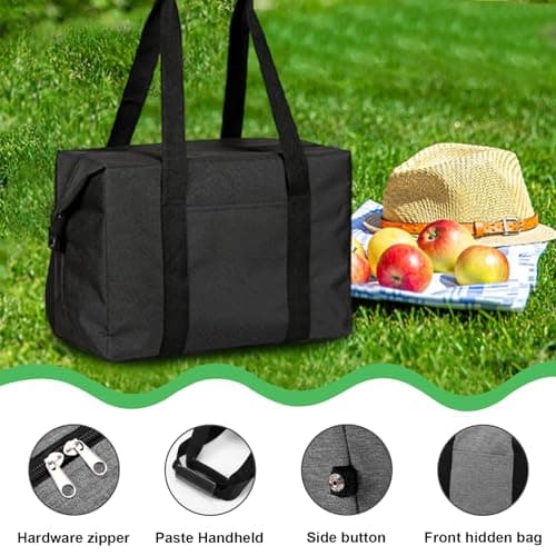 Foldable 20L Cooler Bag with Hard Liner, Insulated Shopping Bags for Frozen Food, Large Lunch Bag, Portable Leakproof Thermal Picnic Bag for Beach, Camping, BBQ, Outdoor Activities,School & Work — view 4